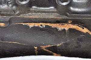 Cracked engine block. Photo: BoatUS